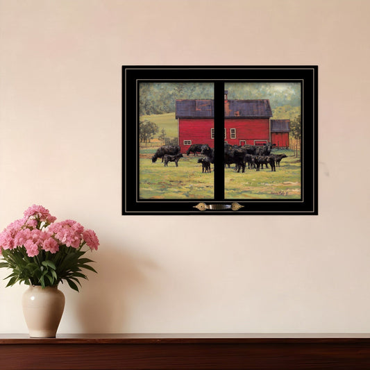 By the Red Barn Herd of Angus 2 Black Framed Print Wall Art - Homeroots