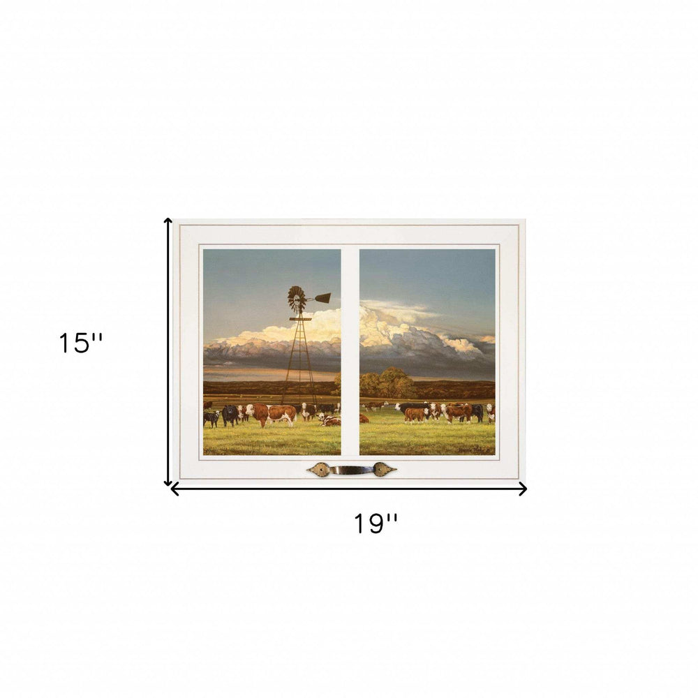 Summer Pastures Holstein cows with windmill 1 White Framed Print Wall Art - Homeroots - Flyclothing LLC