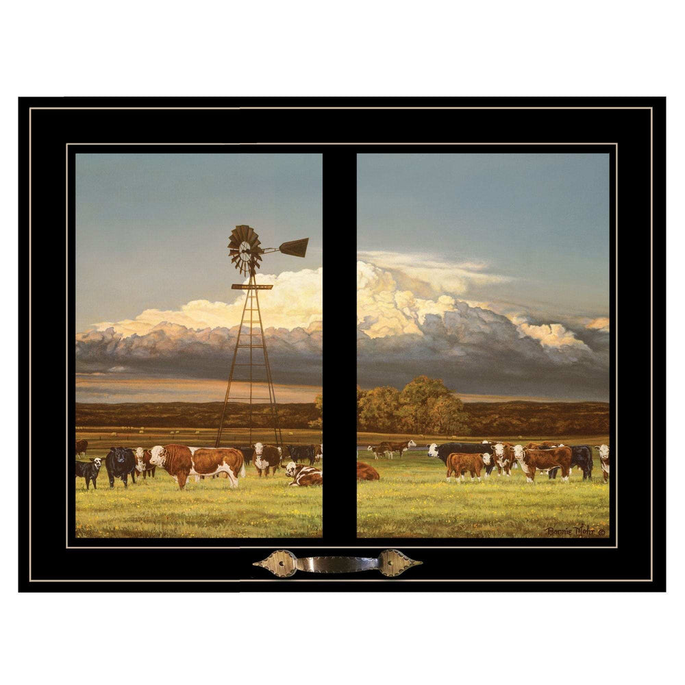 Summer Pastures Holstein cows with windmill 2 Black Framed Print Wall Art - Homeroots - Flyclothing LLC