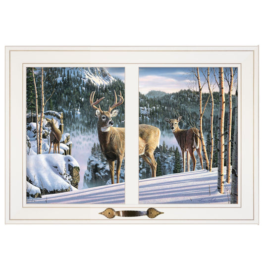 Morning View Deer 3 White Framed Print Wall Art - Homeroots