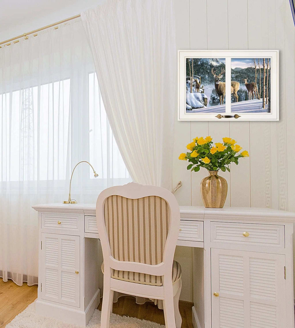 Morning View Deer 3 White Framed Print Wall Art - Homeroots - Flyclothing LLC