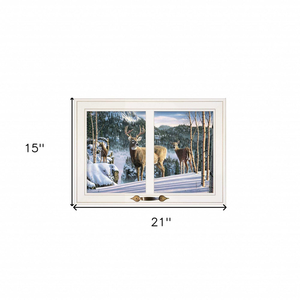 Morning View Deer 3 White Framed Print Wall Art - Homeroots - Flyclothing LLC