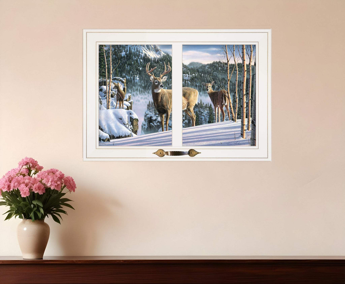 Morning View Deer 3 White Framed Print Wall Art - Homeroots - Flyclothing LLC