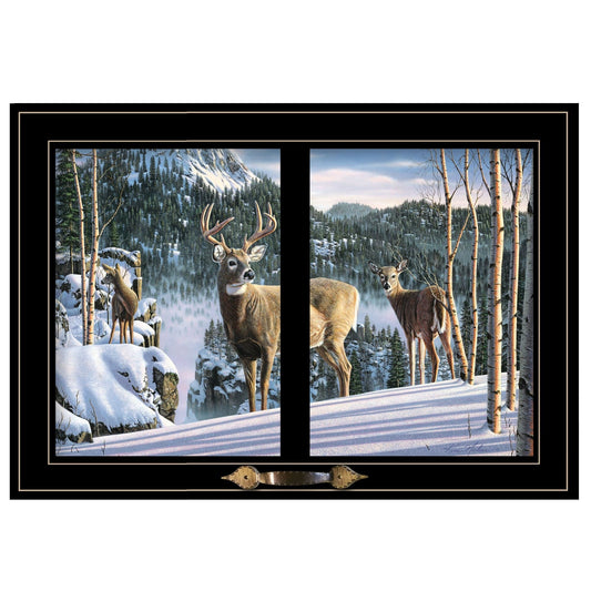 Morning View Deer 4 Black Framed Print Wall Art - Homeroots