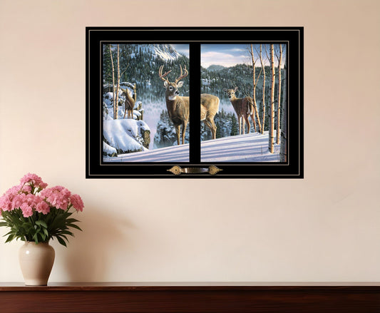Morning View Deer 4 Black Framed Print Wall Art - Homeroots