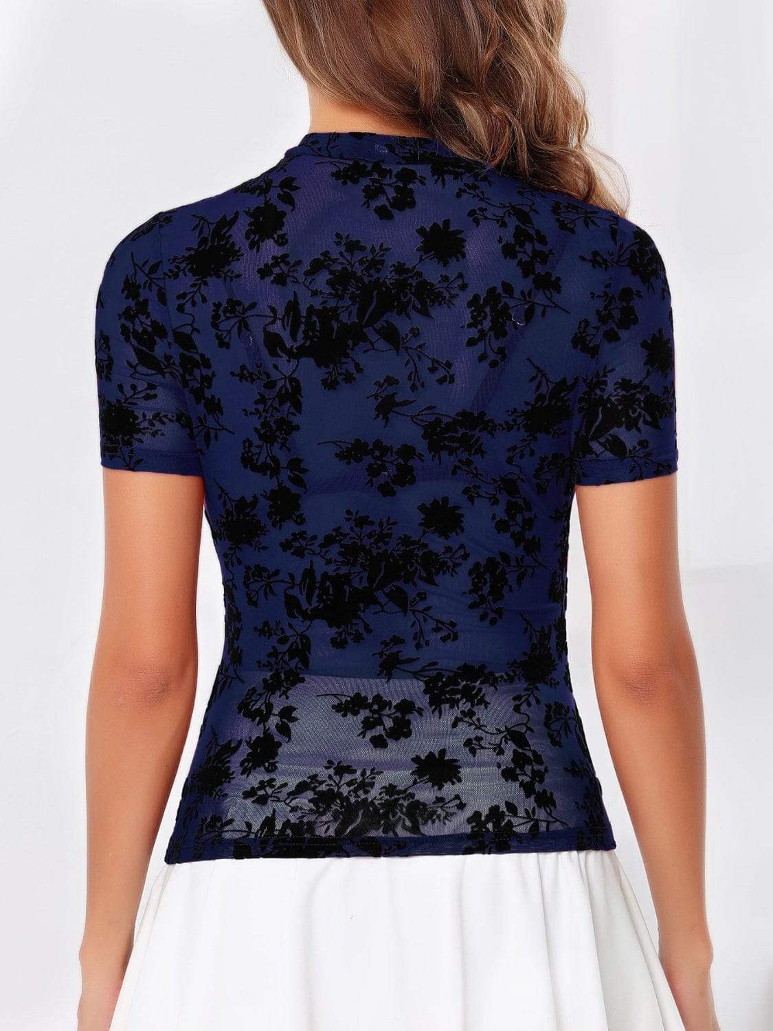 Mock Neck Short Sleeve Top - Trendsi - Flyclothing LLC