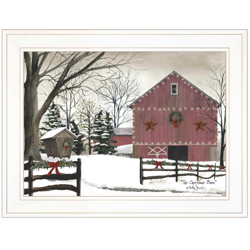 Christmas Barn 1 White Framed Print Wall Art - Homeroots - Flyclothing LLC