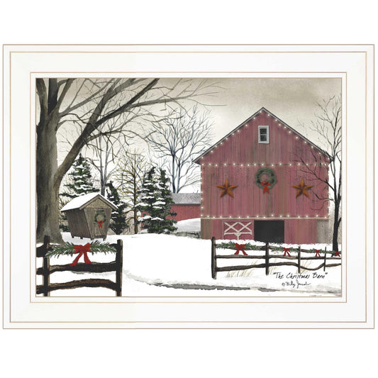 Christmas Barn 1 White Framed Print Wall Art - Homeroots
