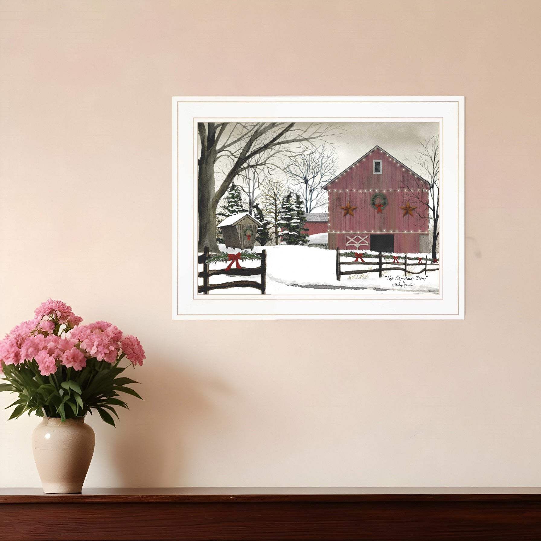 Christmas Barn 1 White Framed Print Wall Art - Homeroots - Flyclothing LLC