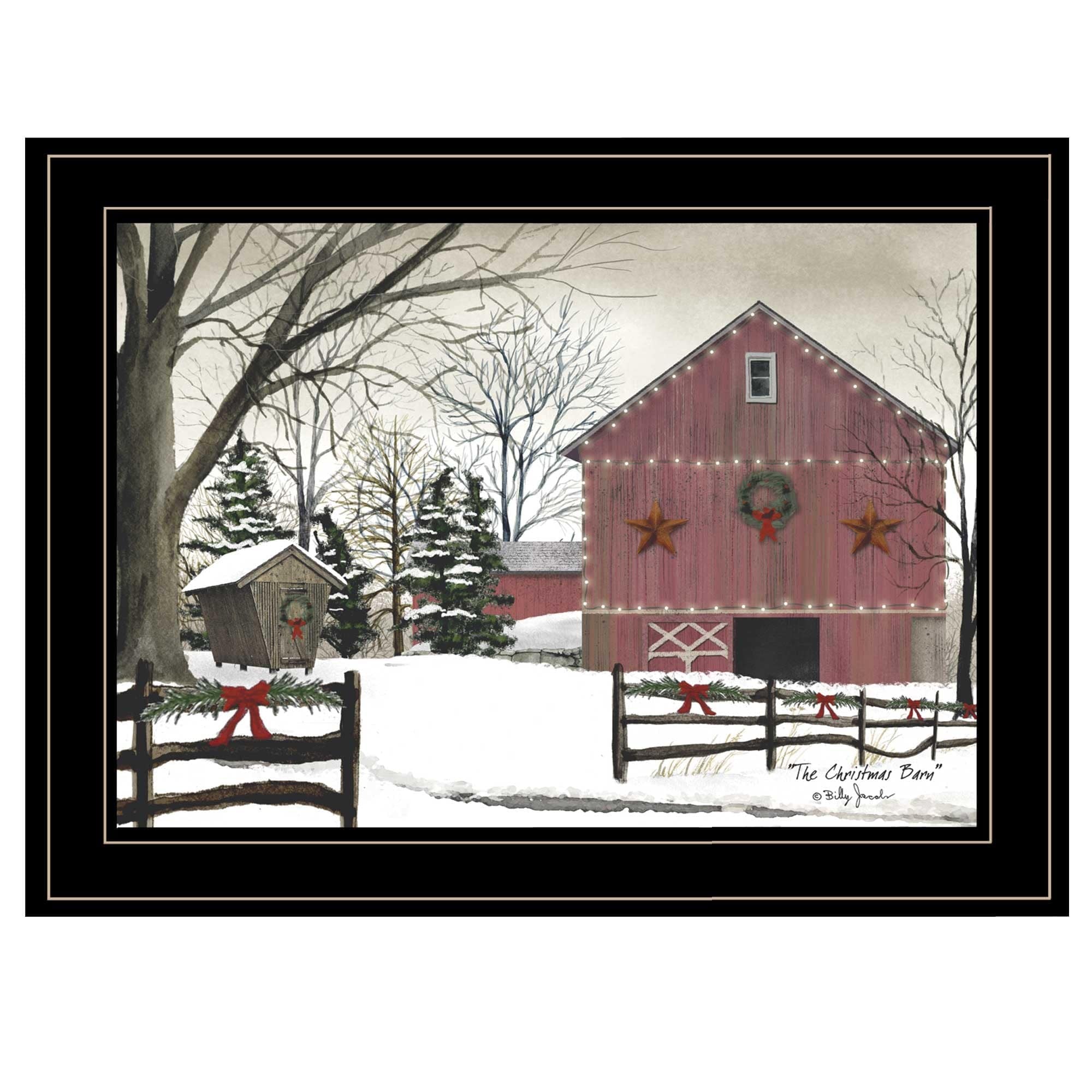 Christmas Barn 2 Black Framed Print Wall Art - Homeroots