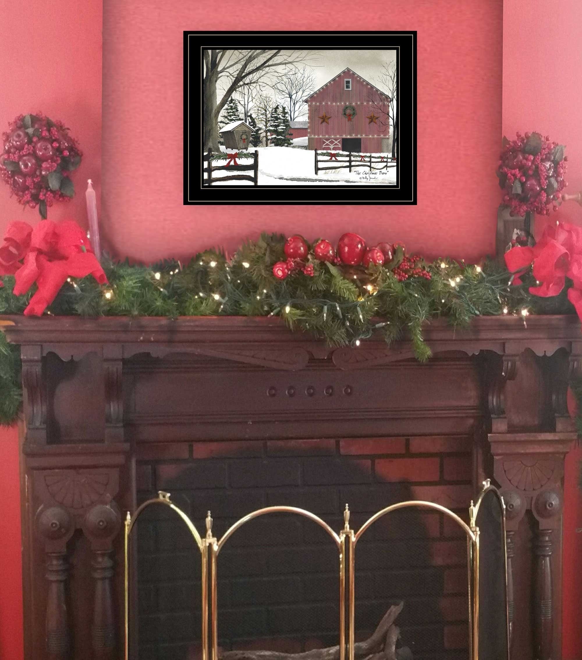 Christmas Barn 2 Black Framed Print Wall Art - Homeroots