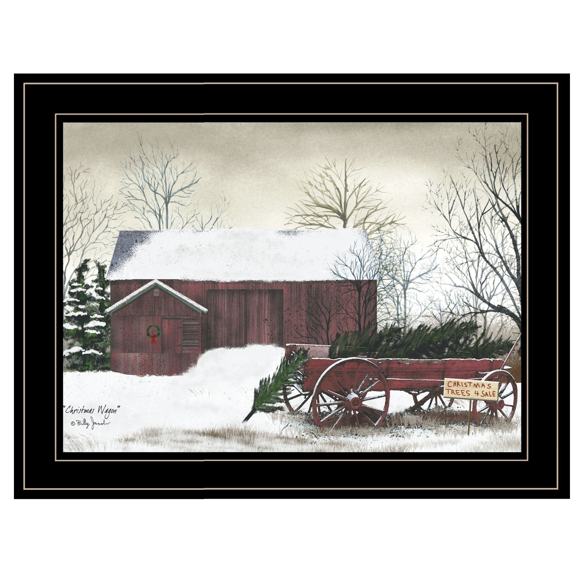 Christmas Wagon 2 Black Framed Print Wall Art - Homeroots