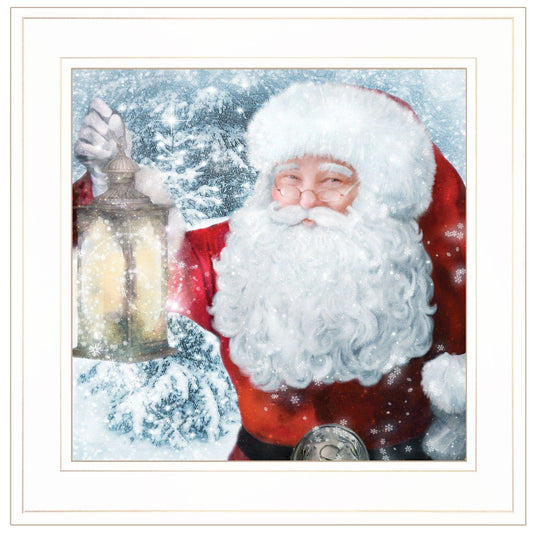 Santa with Lantern 1 White Framed Print Wall Art - Homeroots