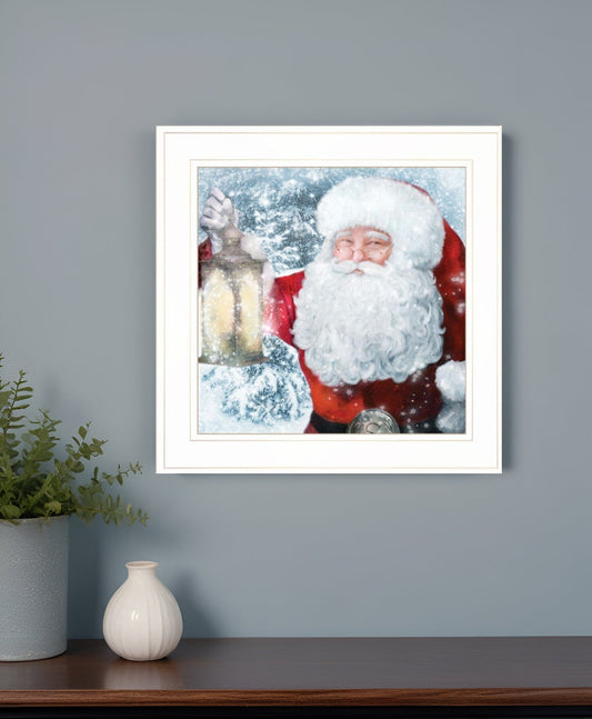 Santa with Lantern 1 White Framed Print Wall Art - Homeroots