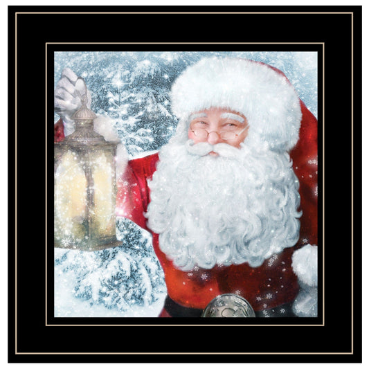 Santa with Lantern 2 Black Framed Print Wall Art - Homeroots