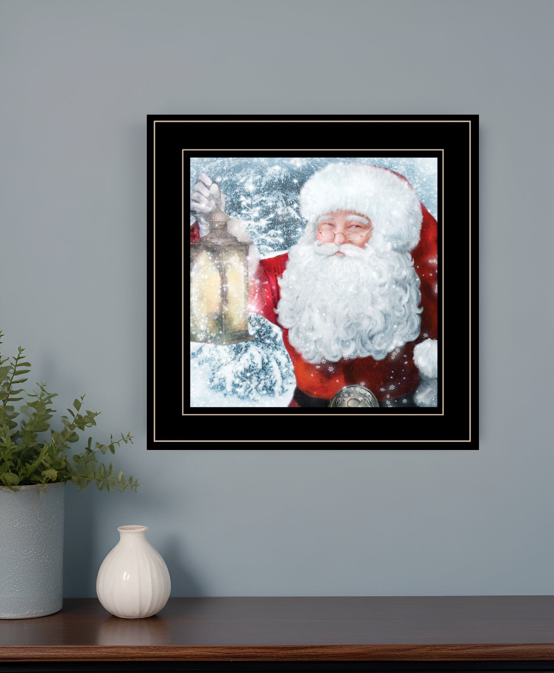 Santa with Lantern 2 Black Framed Print Wall Art - Homeroots