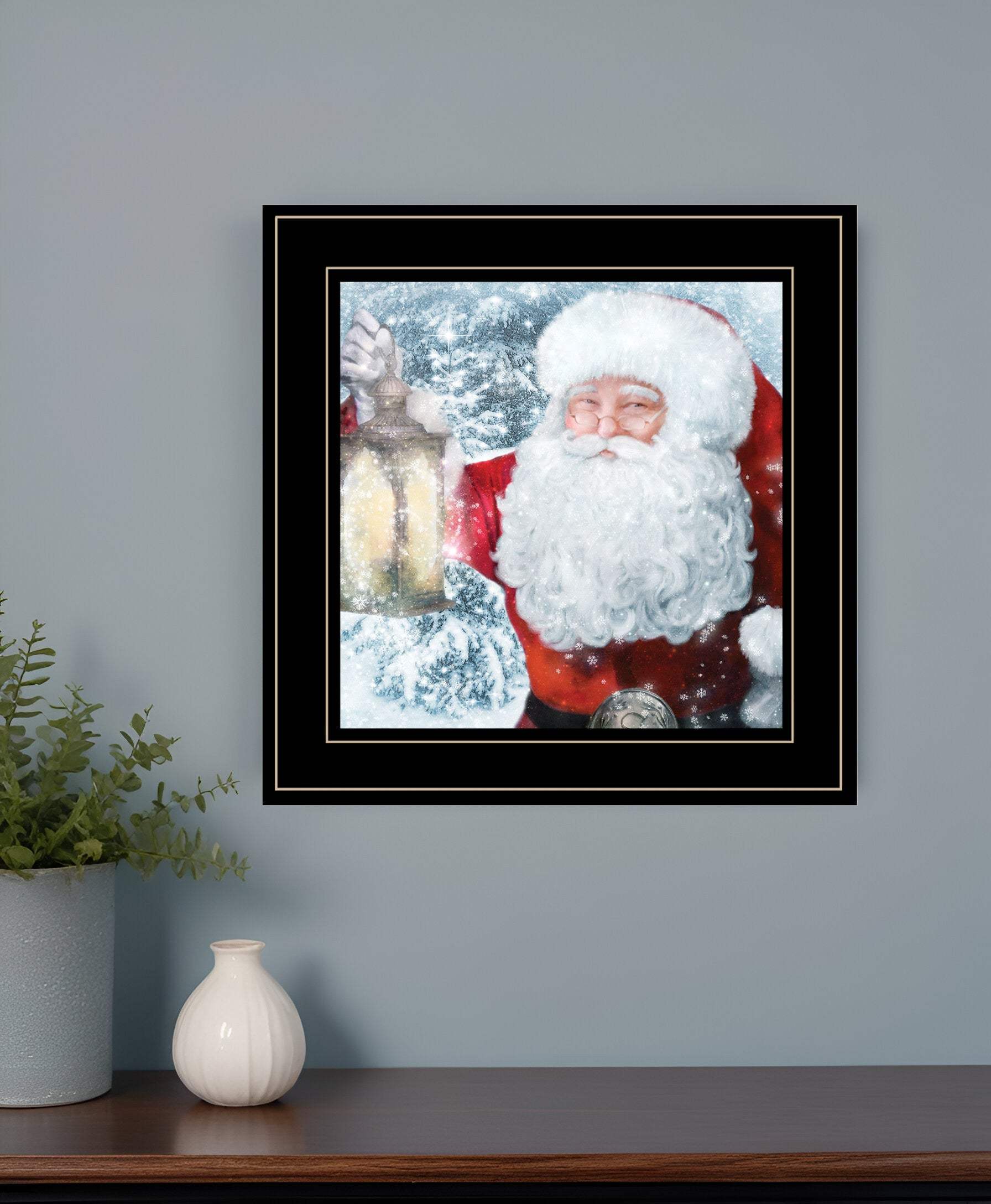 Santa with Lantern 2 Black Framed Print Wall Art - Homeroots - Flyclothing LLC