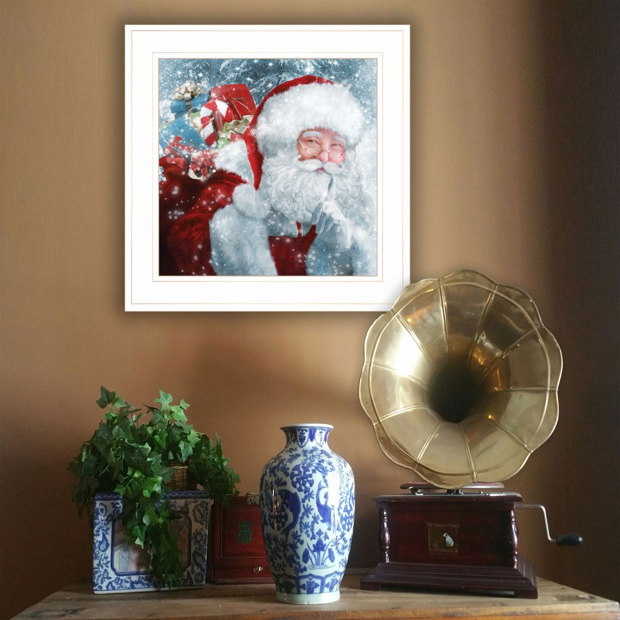Santa with Presents 1 White Framed Print Wall Art - Homeroots