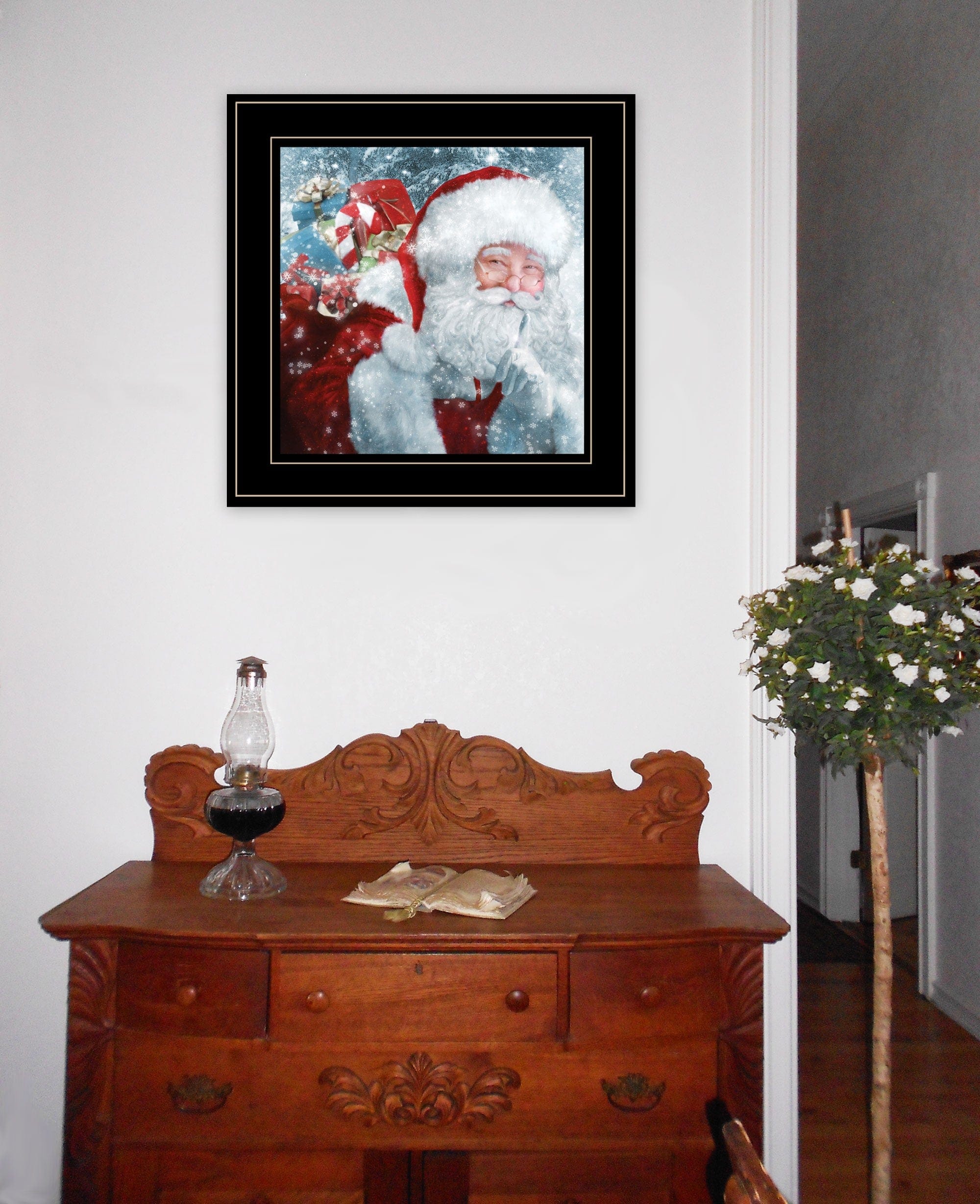 Santa with Presents 2 Black Framed Print Wall Art - Homeroots