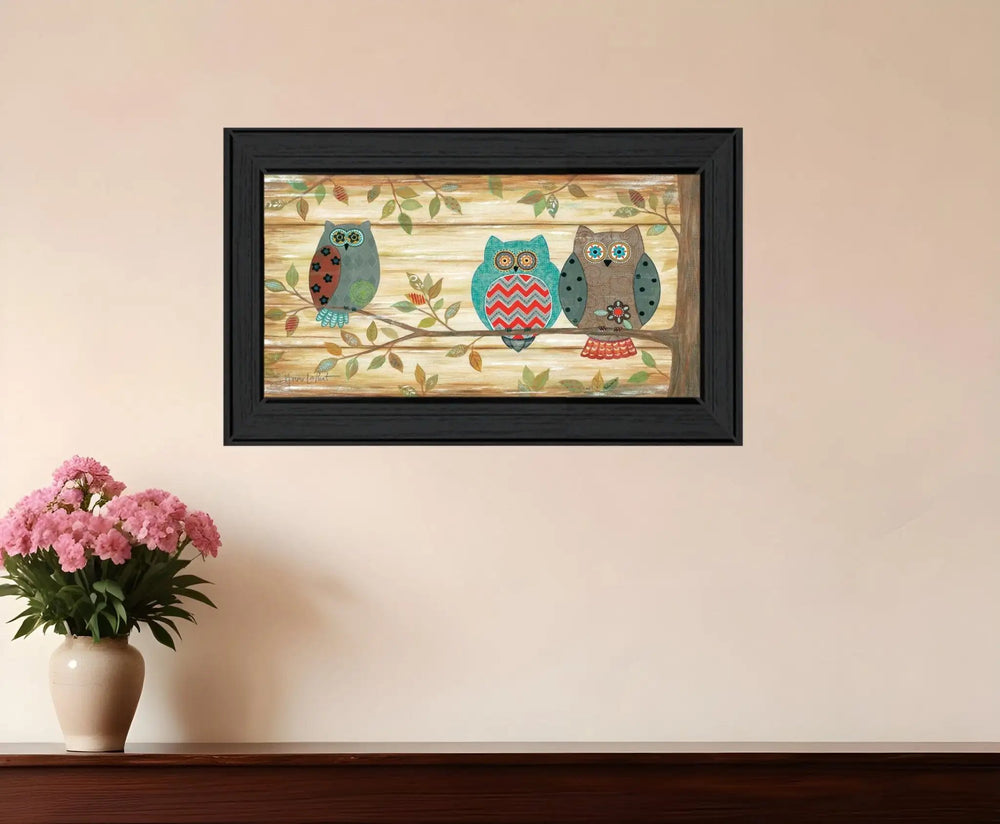Three Wise Owls 3 Black Framed Print Wall Art - Homeroots