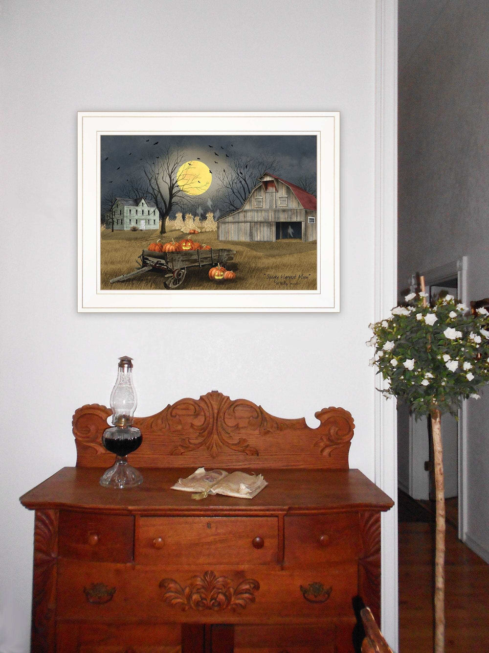 Spooky Harvest Moon 2 White Framed Print Kitchen Wall Art - Homeroots - Flyclothing LLC