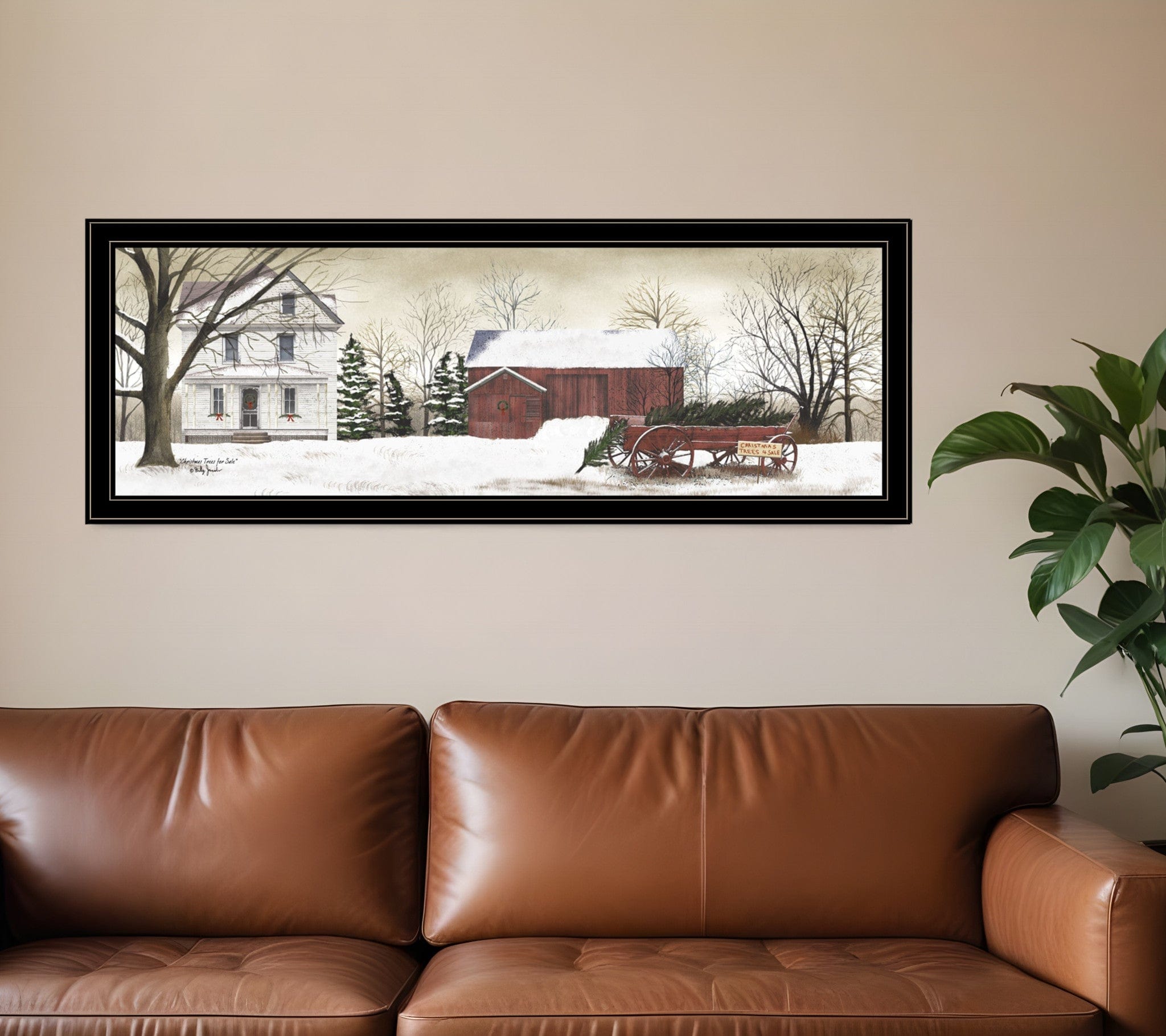 Christmas Trees for Sale Black Grooved Frame Wall Art - Homeroots