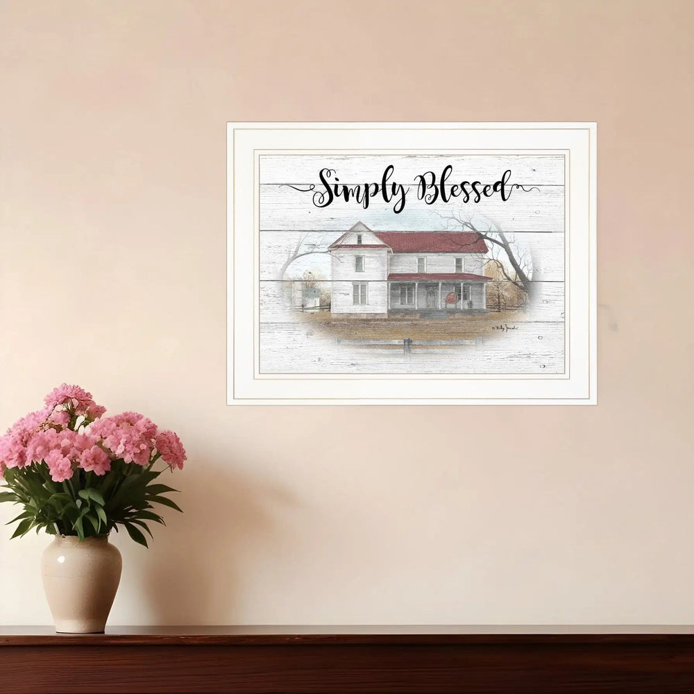 Simply Blessed Farmhouse White Framed Print Wall Art - Homeroots