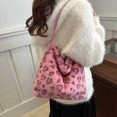 Leopard Furry Shoulder Bag - Trendsi