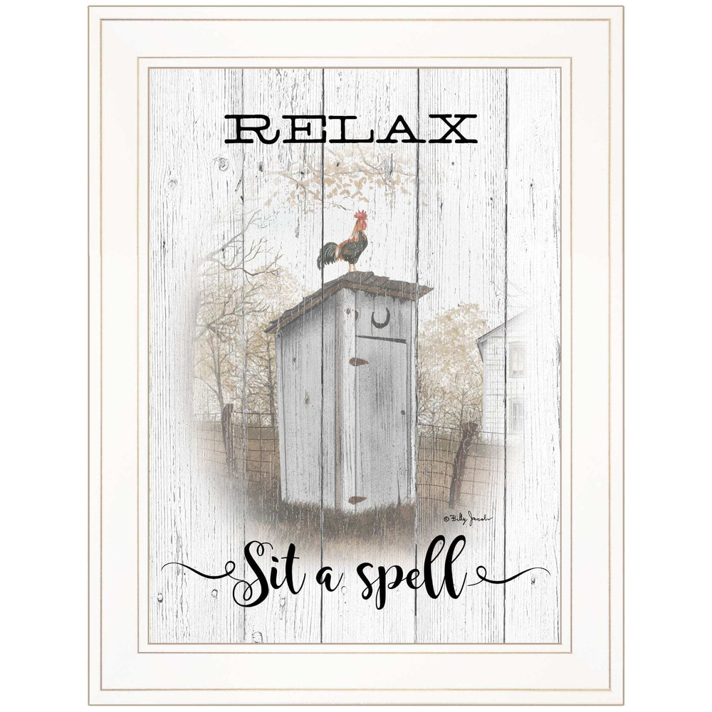 Relax Sit A Spell White Framed Print Bathroom Wall Art - Homeroots - Flyclothing LLC