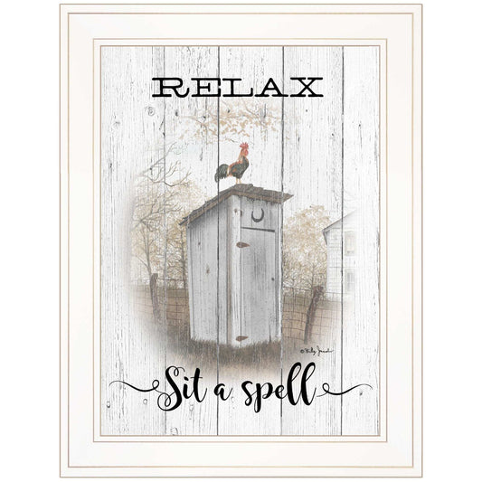 Relax Sit A Spell White Framed Print Bathroom Wall Art - Homeroots - Flyclothing LLC