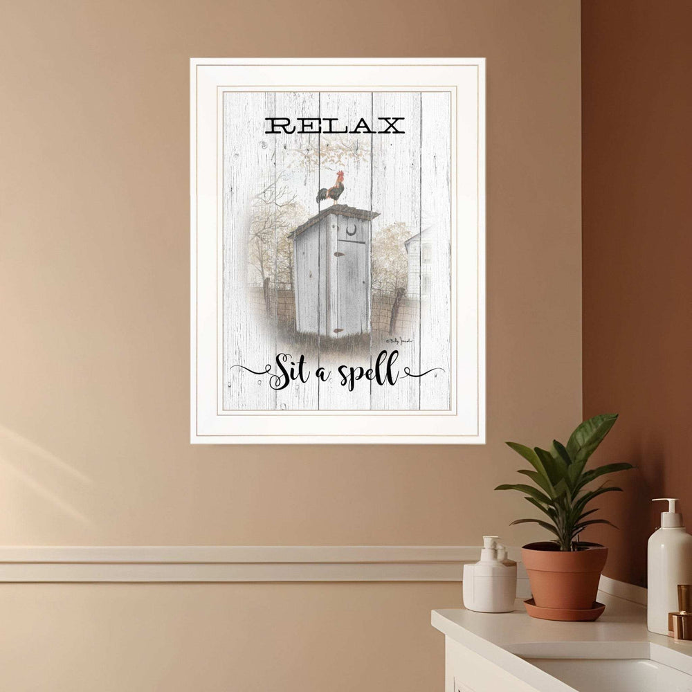 Relax Sit A Spell White Framed Print Bathroom Wall Art - Homeroots - Flyclothing LLC