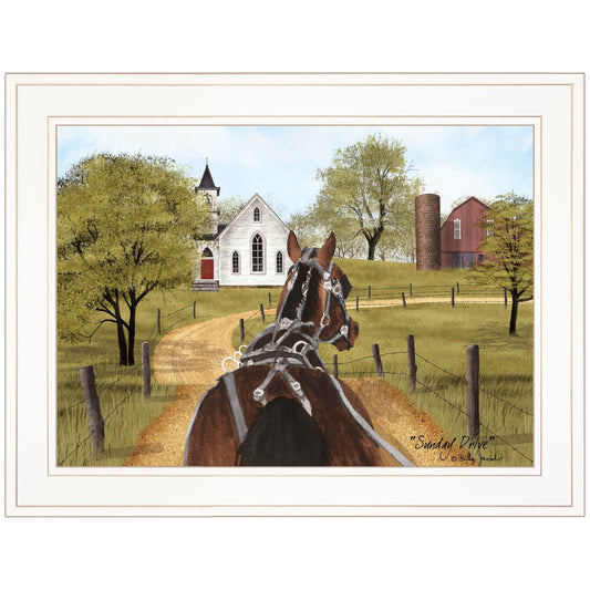 Amish on Sunday Drive 1 White Framed Print Wall Art - Homeroots