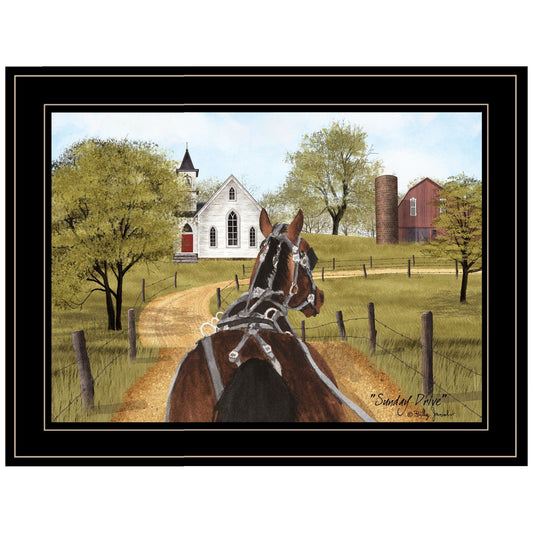 Amish on Sunday Drive 2 Black Framed Print Wall Art - Homeroots