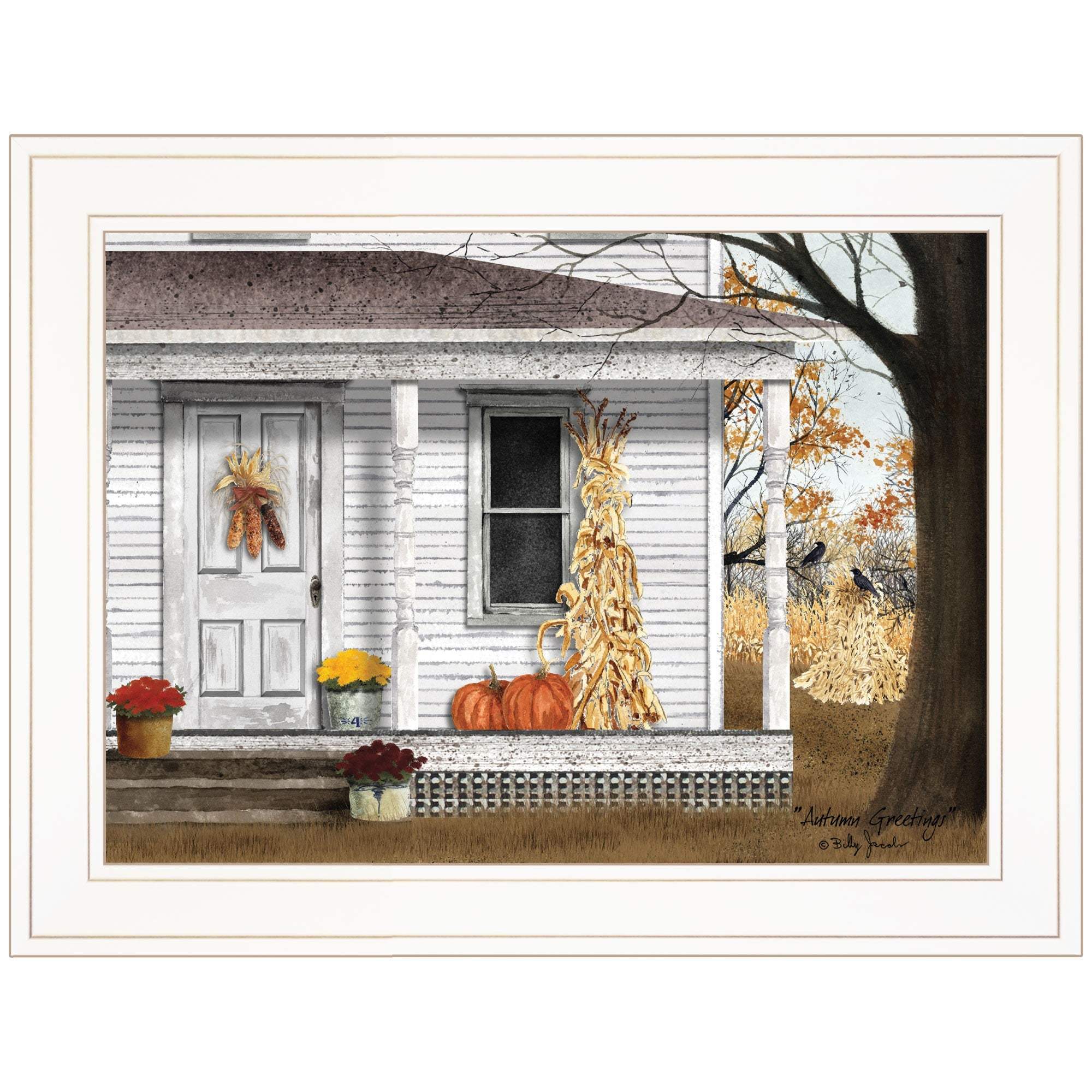 Autumn Greetings 1 White Framed Print Wall Art - Homeroots - Flyclothing LLC