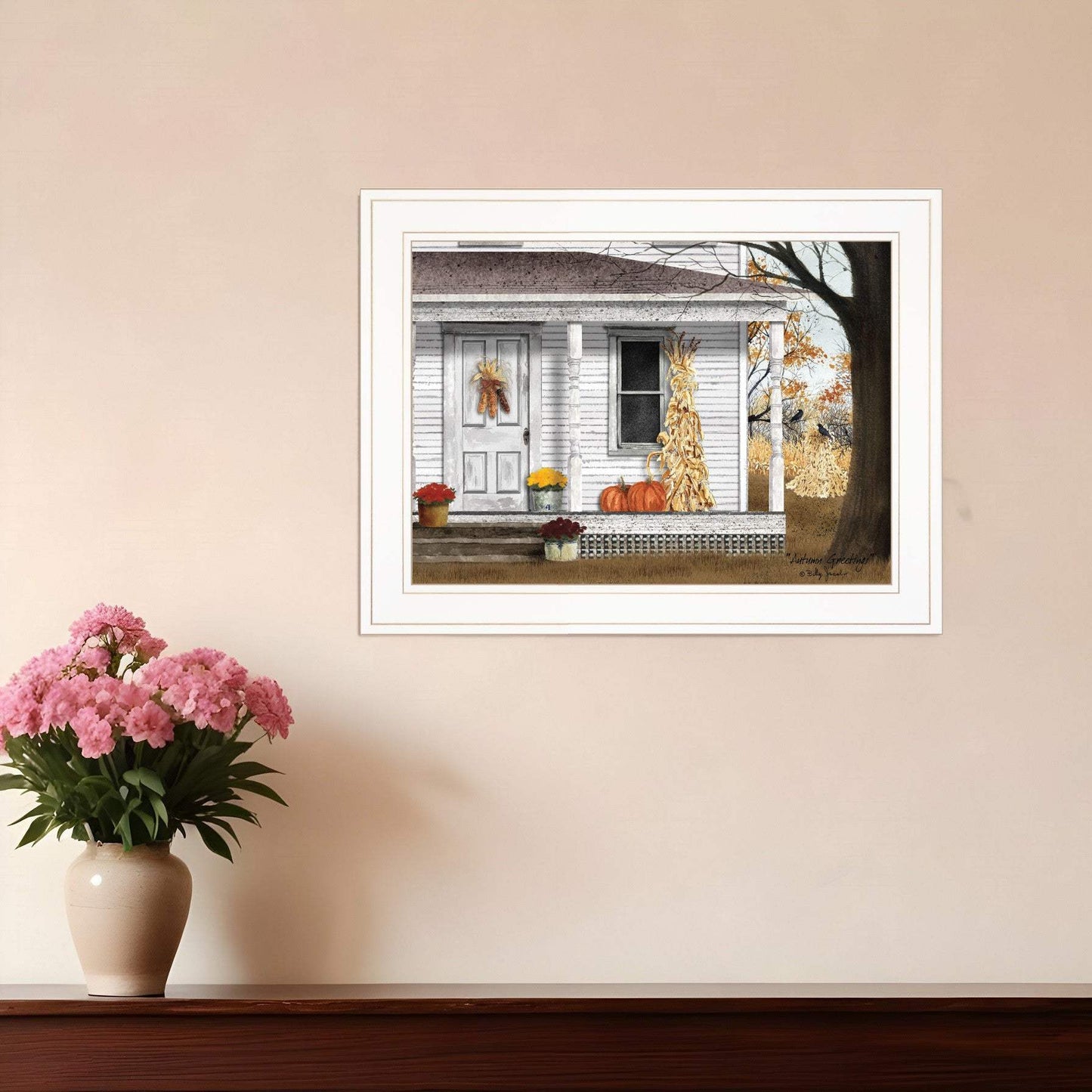 Autumn Greetings 1 White Framed Print Wall Art - Homeroots - Flyclothing LLC