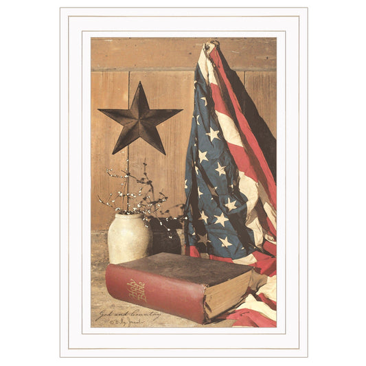 God and Country 1 White Framed Print Wall Art - Homeroots