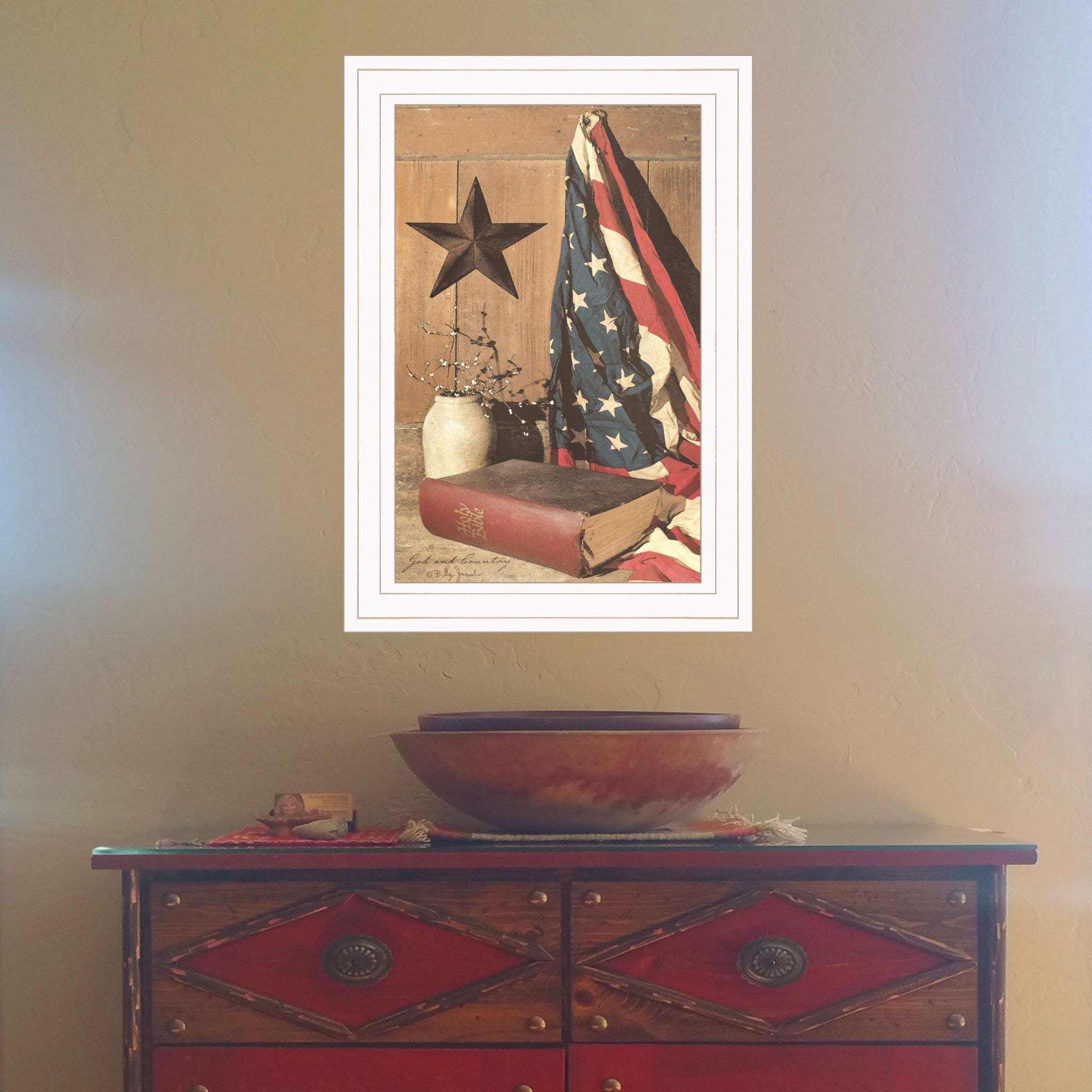 God and Country 1 White Framed Print Wall Art - Homeroots