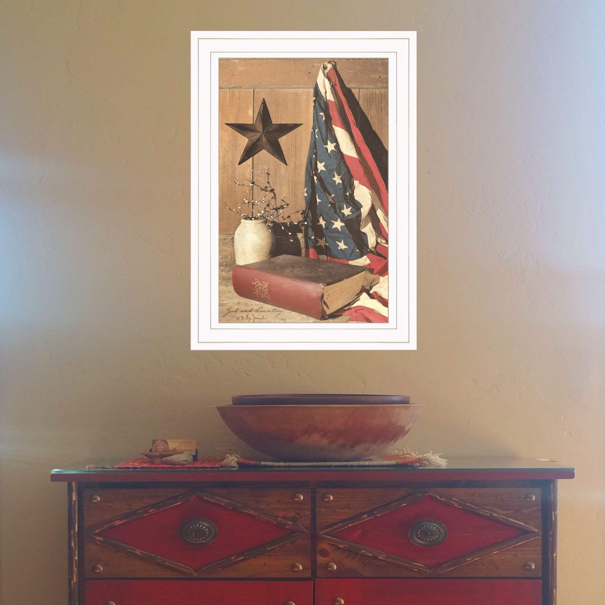 God and Country 1 White Framed Print Wall Art - Homeroots - Flyclothing LLC