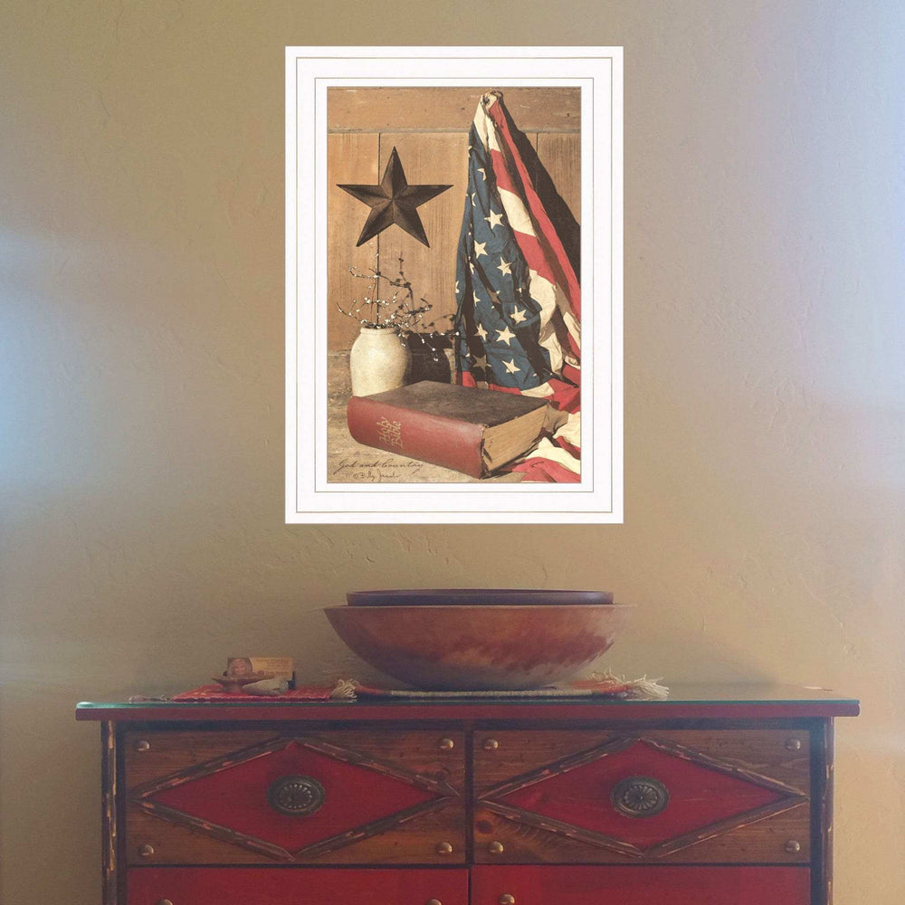 God and Country 1 White Framed Print Wall Art - Homeroots - Flyclothing LLC