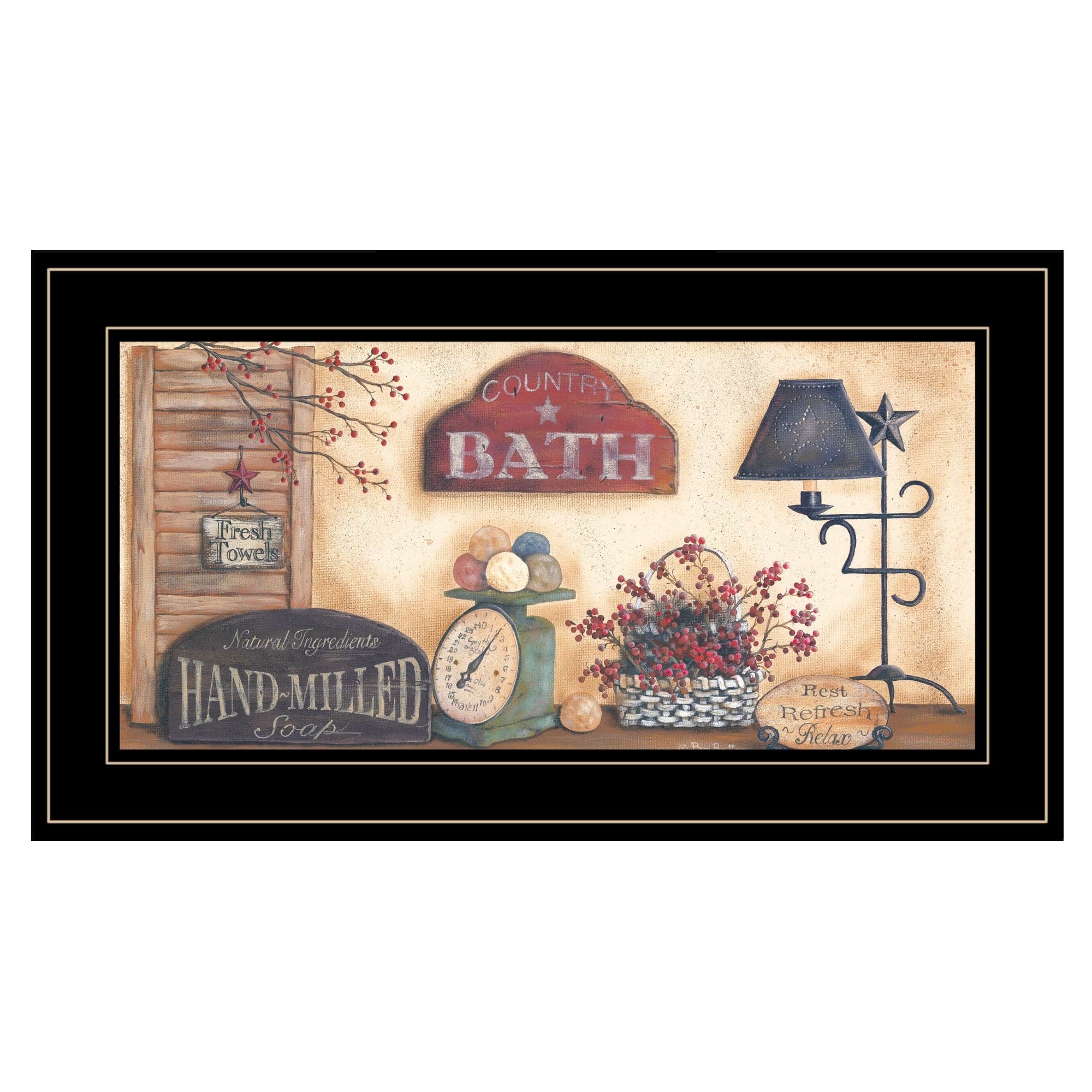 Country Bath Collection Black Framed Print Bathroom Wall Art - Homeroots