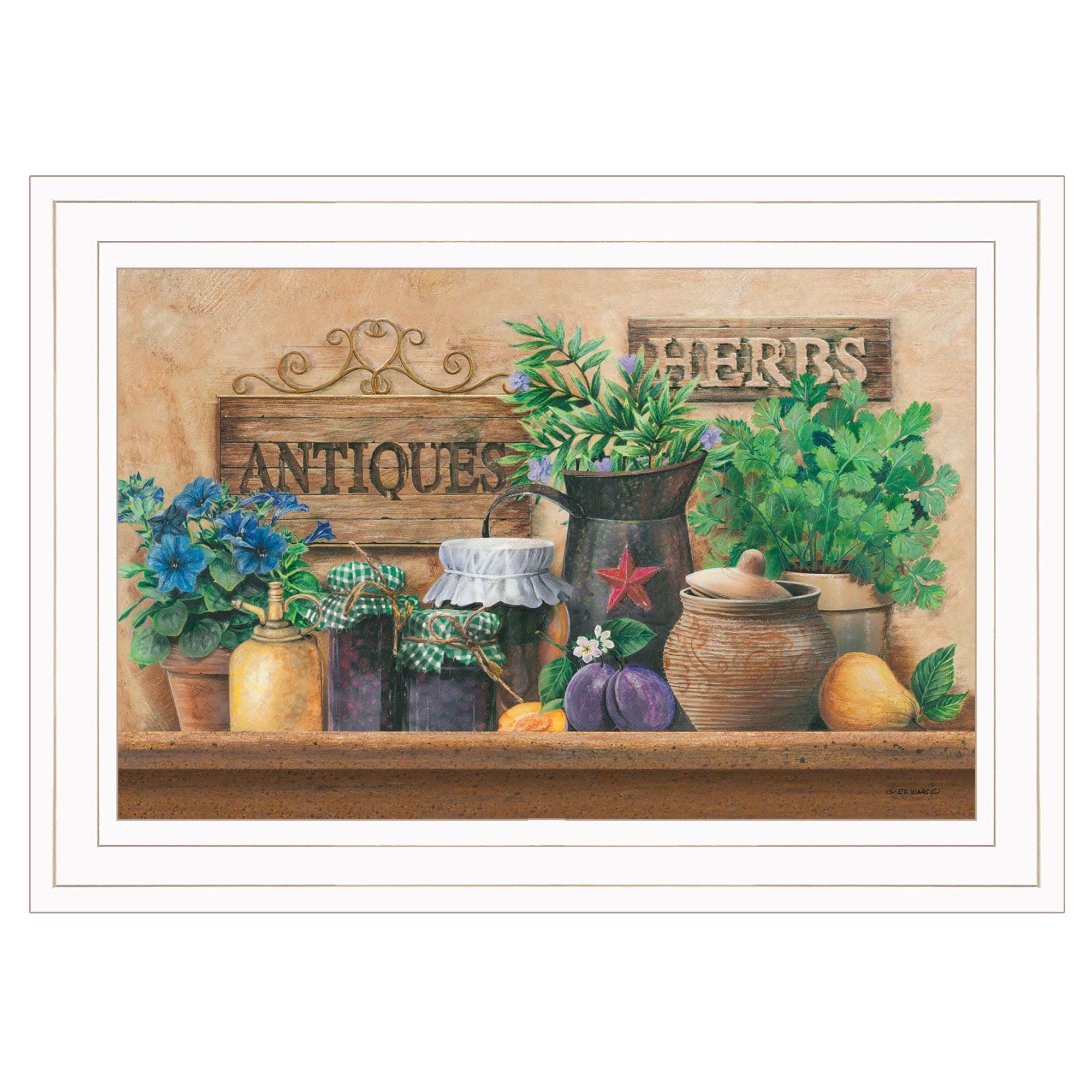Antiques and Herbs 1 White Framed Print Kitchen Wall Art - Homeroots