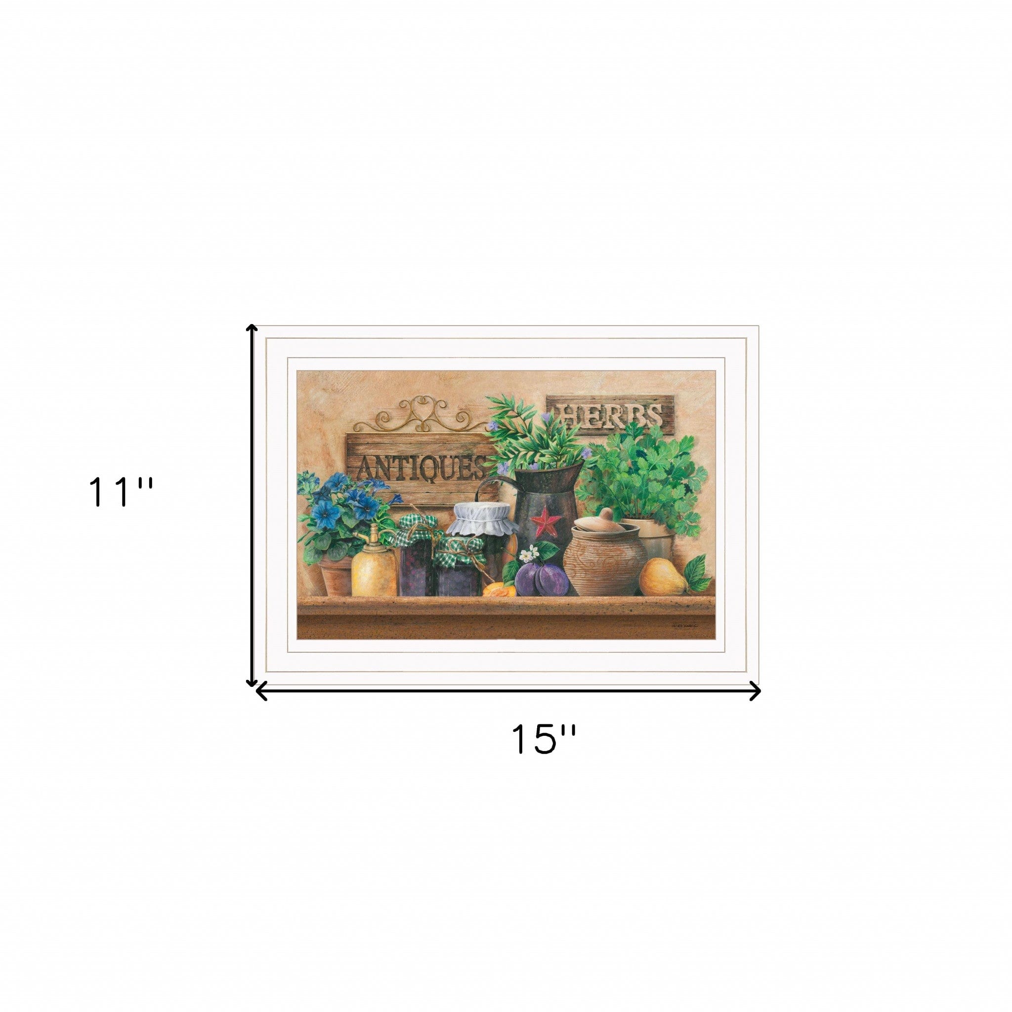 Antiques and Herbs 1 White Framed Print Kitchen Wall Art - Homeroots