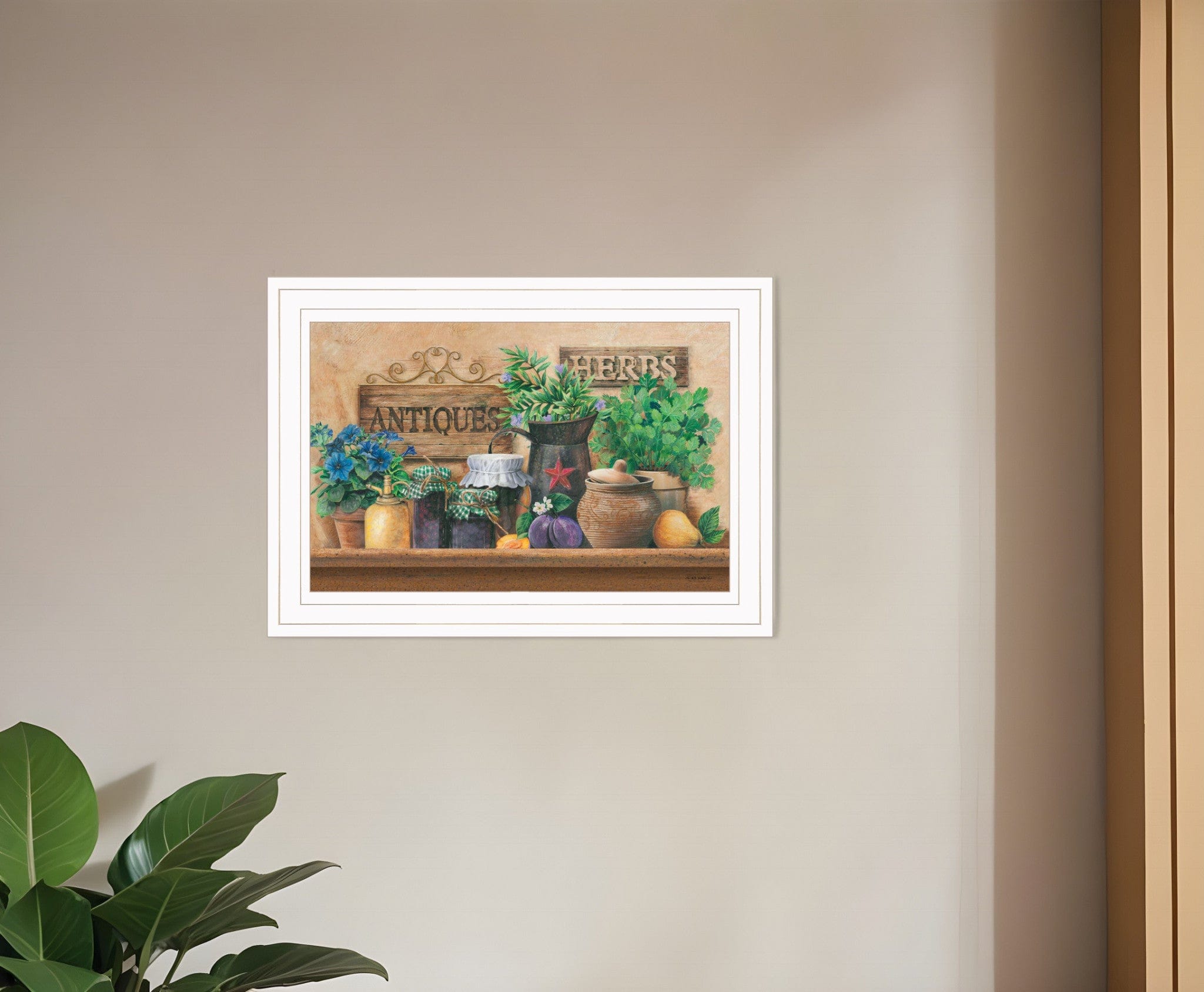 Antiques and Herbs 1 White Framed Print Kitchen Wall Art - Homeroots