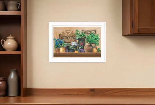 Antiques and Herbs 1 White Framed Print Kitchen Wall Art - Homeroots