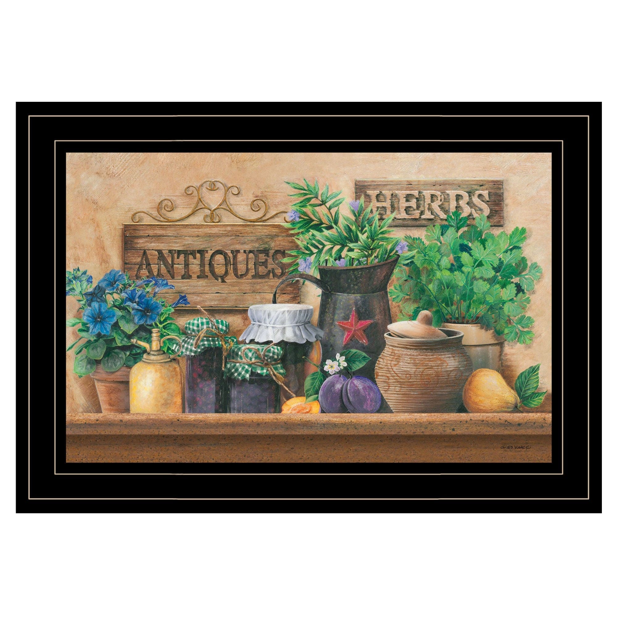Antiques and Herbs 2 Black Framed Print Kitchen Wall Art - Homeroots