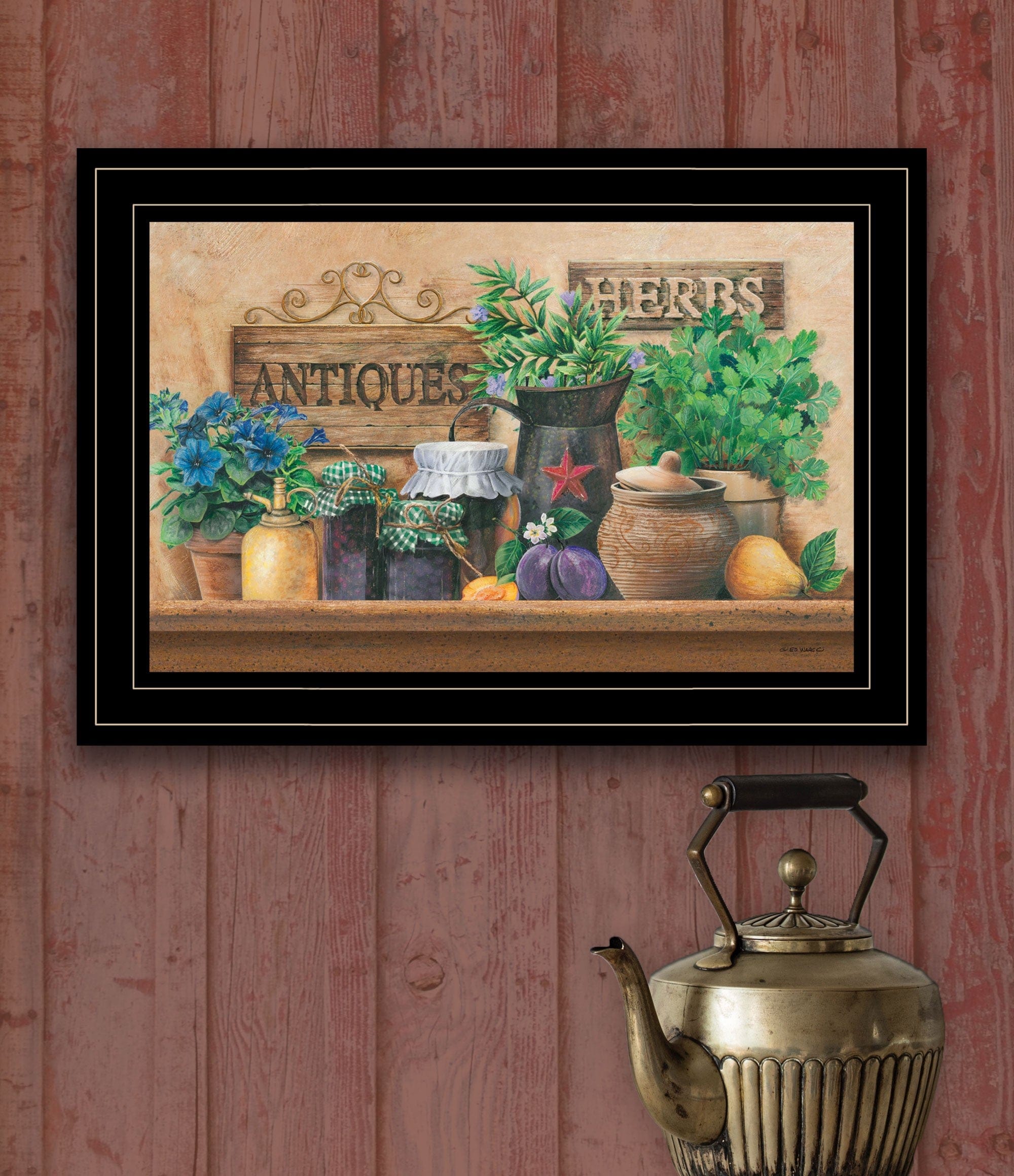 Antiques and Herbs 2 Black Framed Print Kitchen Wall Art - Homeroots