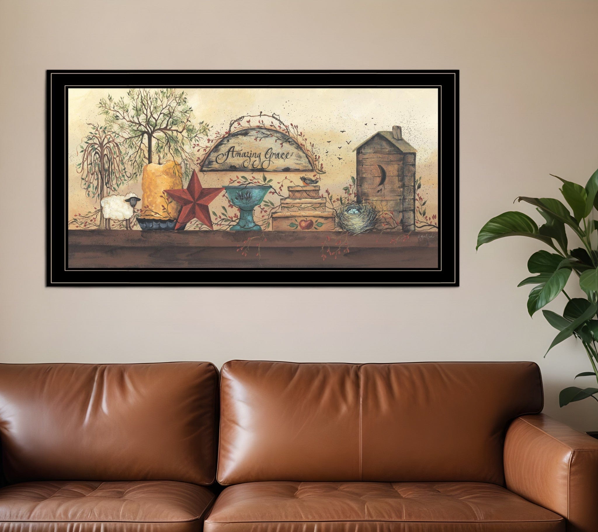 Amazing Grace Shelf 2 Black Framed Print Wall Art - Homeroots
