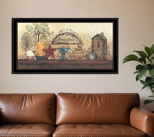 Amazing Grace Shelf 2 Black Framed Print Wall Art - Homeroots