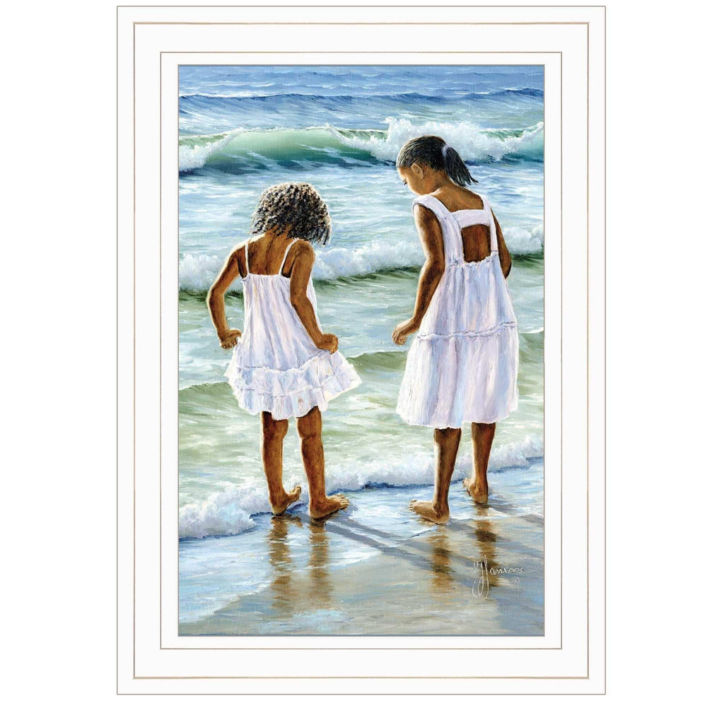 Two Girls at the Beach 2 White Framed Print Wall Art - Homeroots - Flyclothing LLC