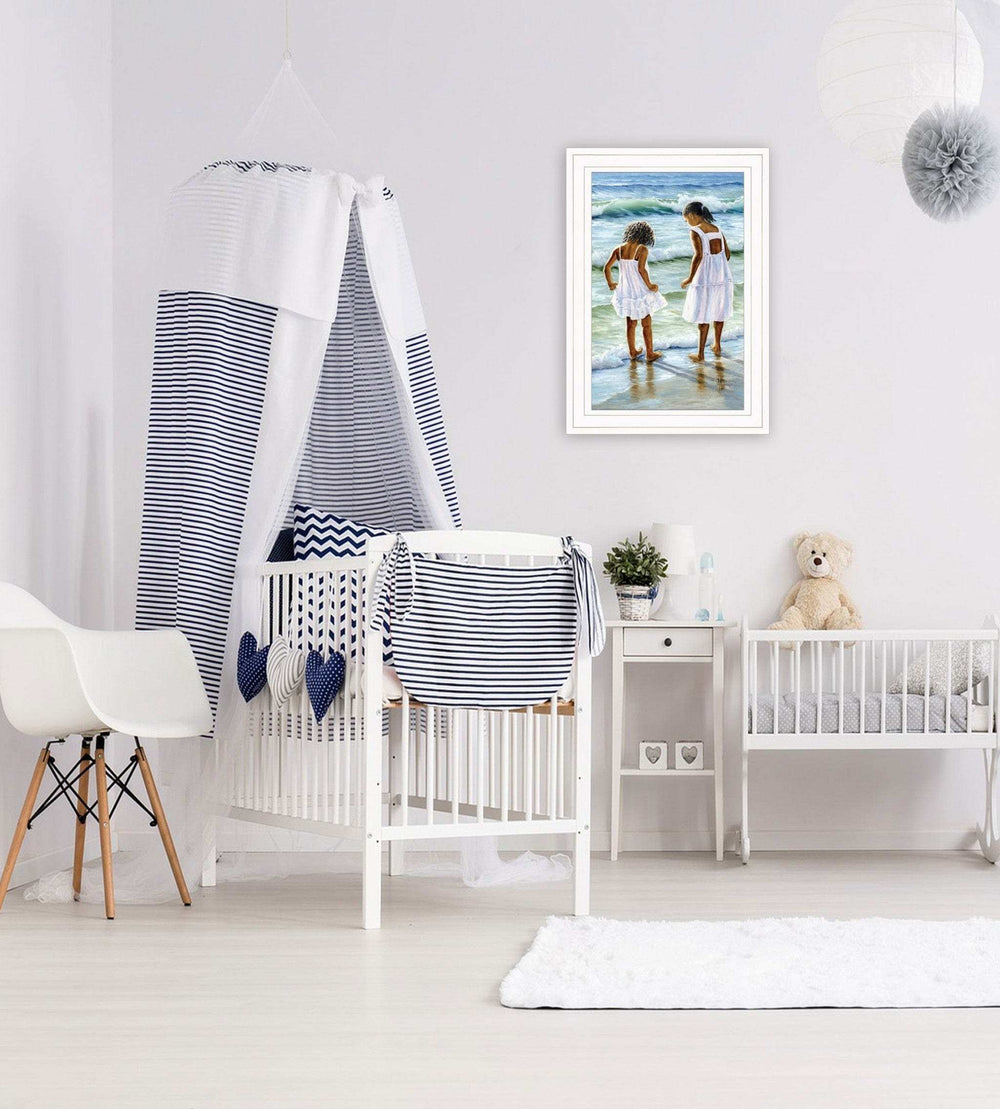 Two Girls at the Beach 2 White Framed Print Wall Art - Homeroots - Flyclothing LLC